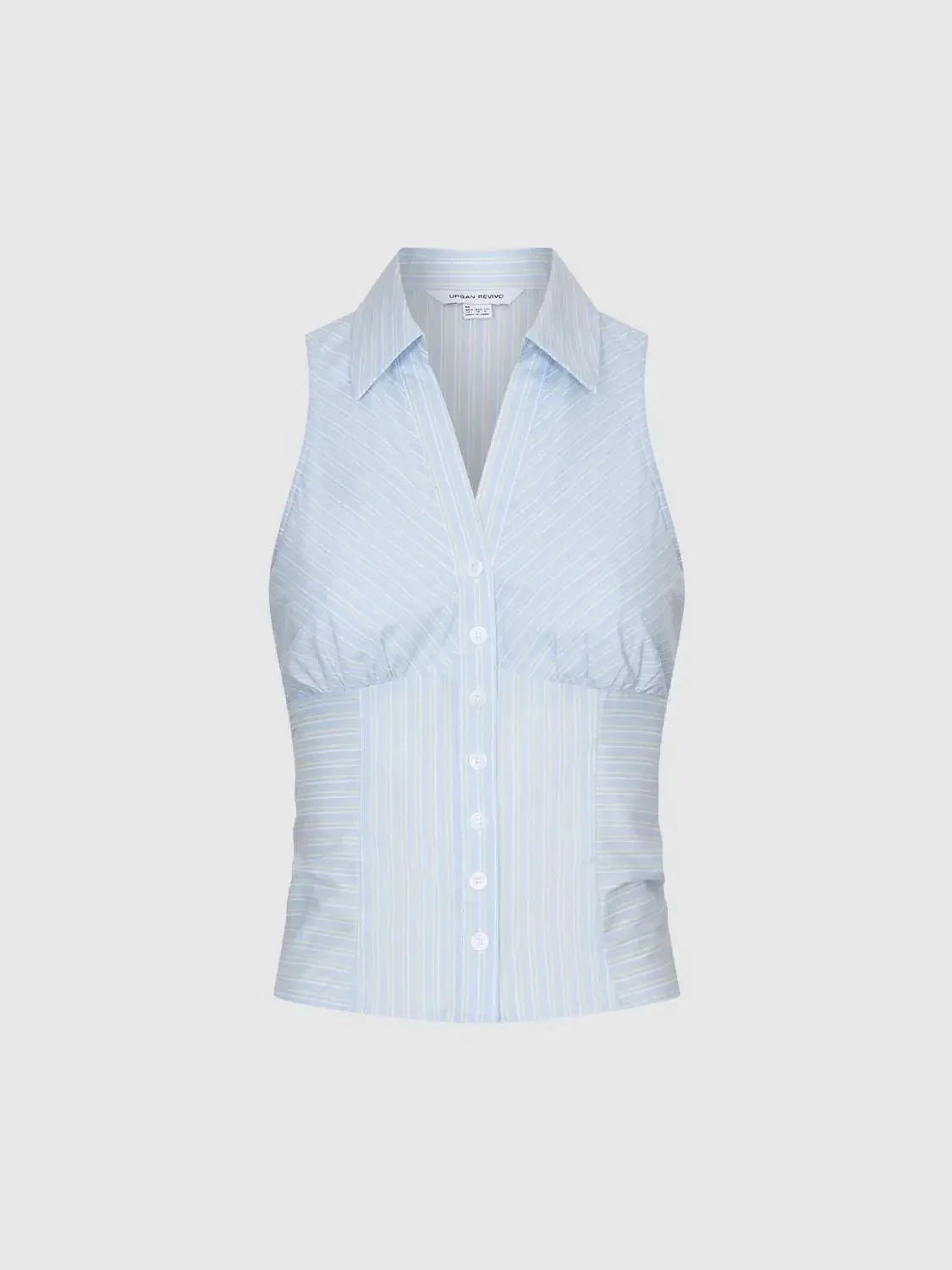 Cotton Striped Sleeveless Button Down Shirts