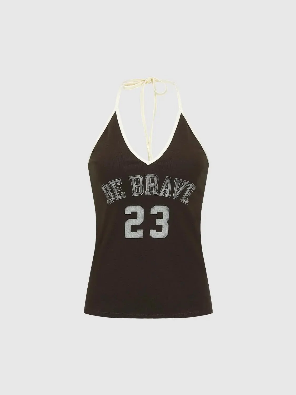 Navy Cotton Halter Neck Printed Be Brave Tank Tops