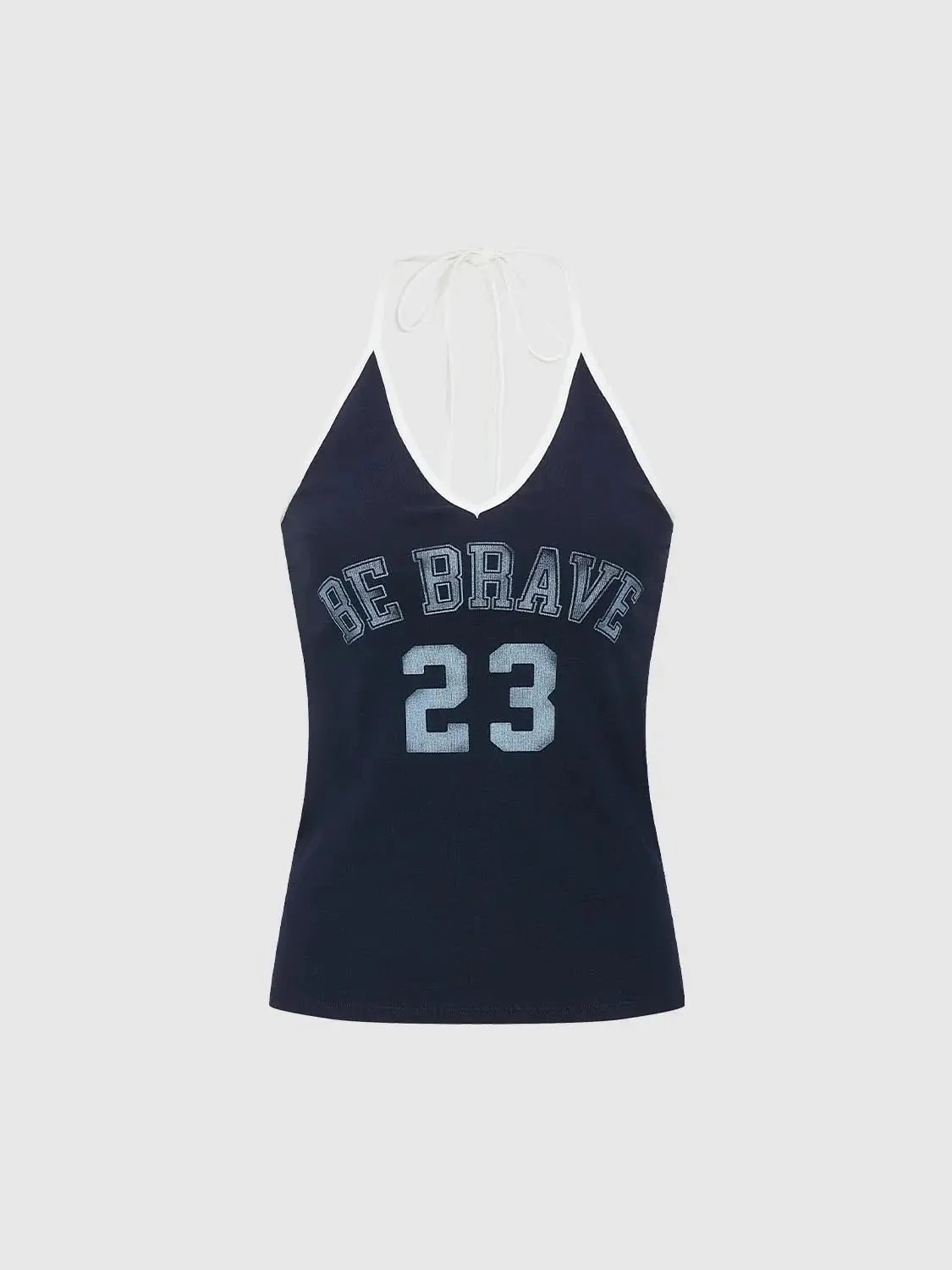 Navy Cotton Halter Neck Printed Be Brave Tank Tops