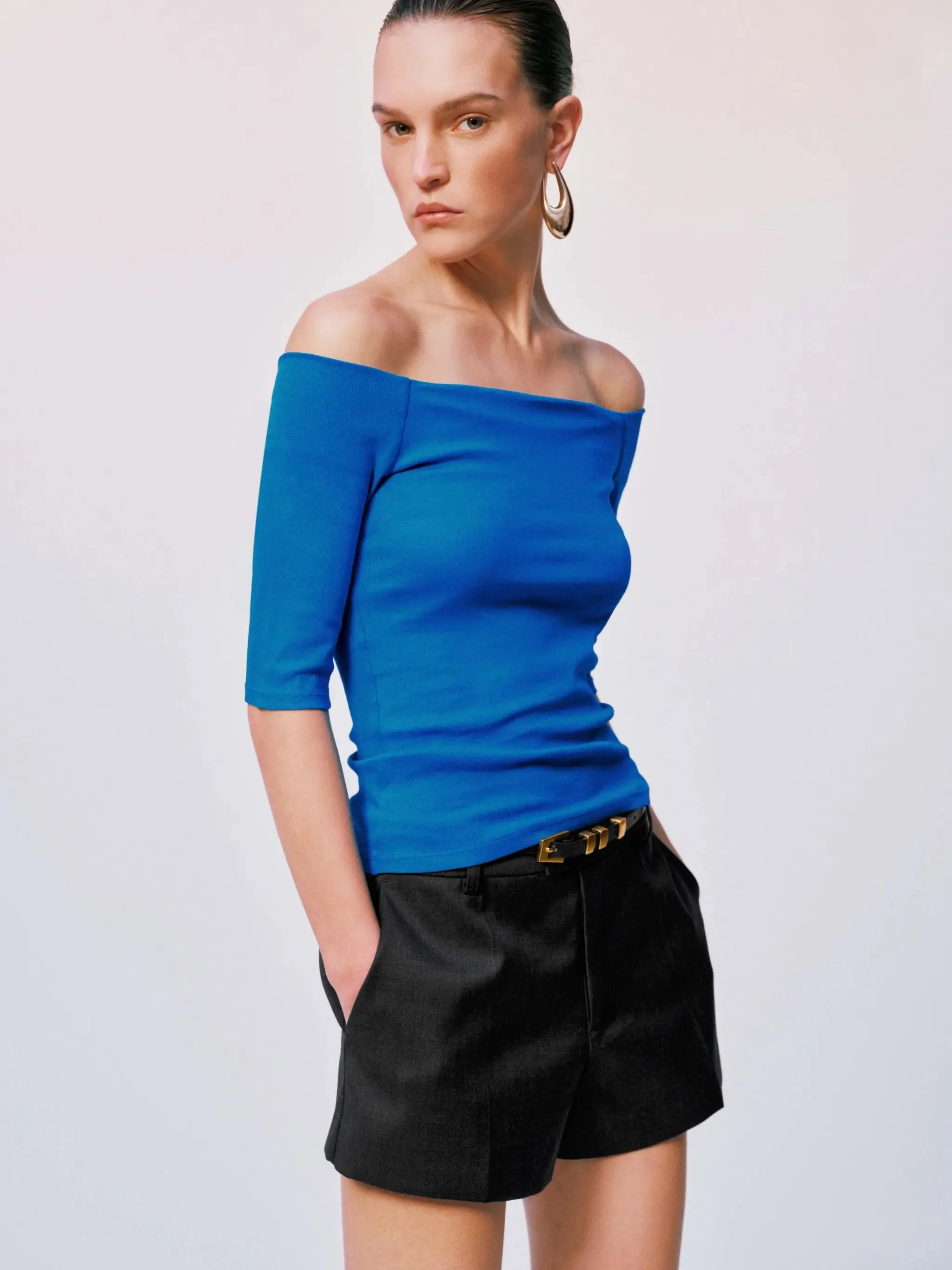 18721-boat-neck-skinny-fit-ruched-t-shirt-slight-stretch-2.webp Boat Neck Skinny Fit Ruched T Shirt Slight Stretch