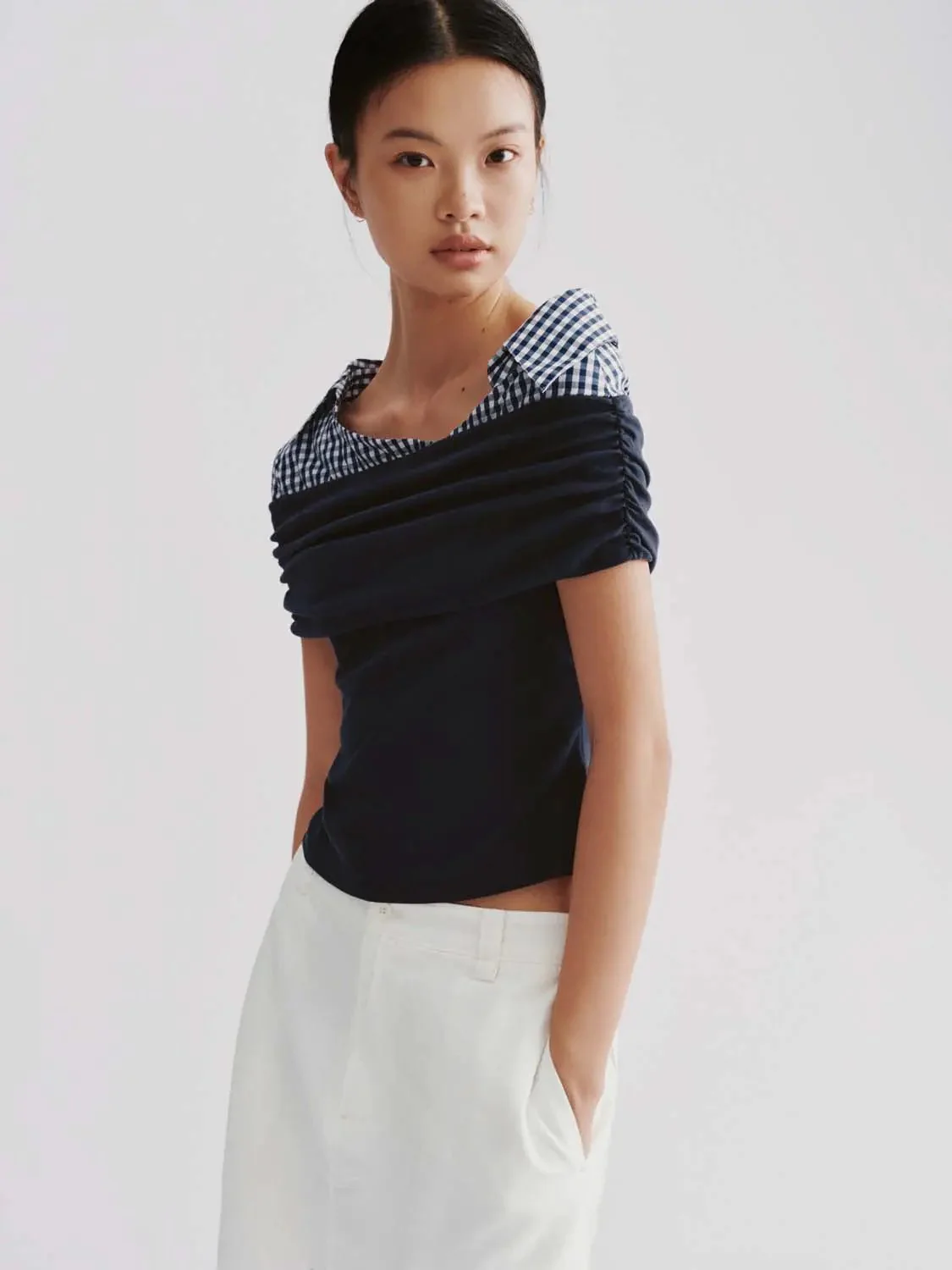 1874-cotton-stretch-off-shoulder-check-collar-shirt-2.webp Cotton Stretch Off Shoulder Check Collar Shirt