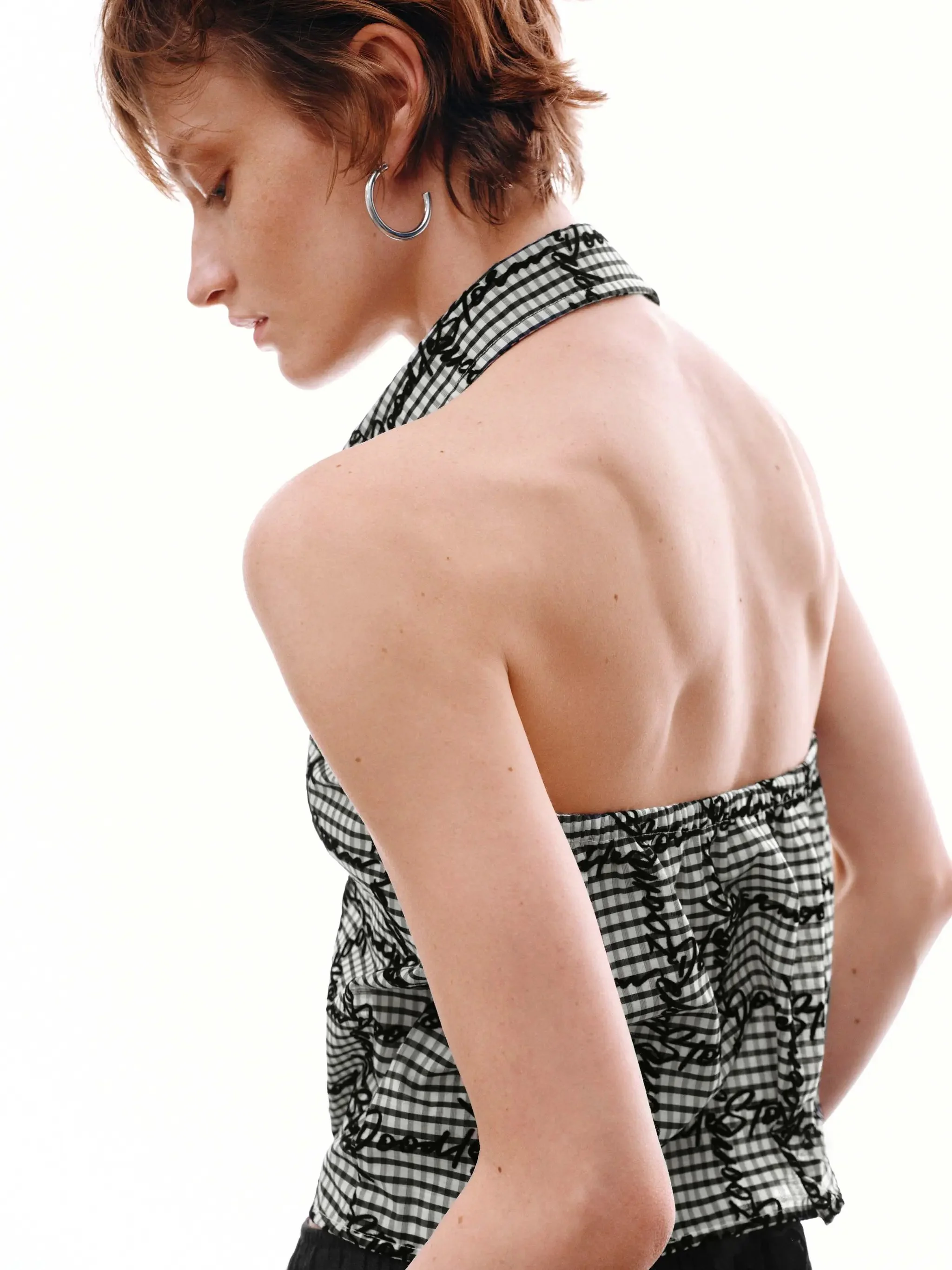 Contrast Check Tie Front Sleeveless Cotton Shirts