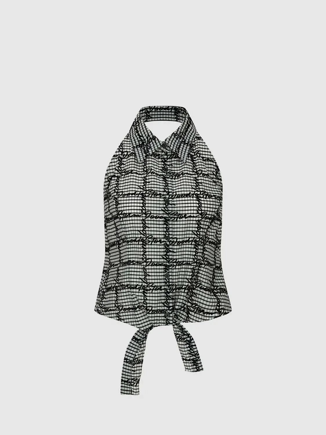 Contrast Check Tie Front Sleeveless Cotton Shirts