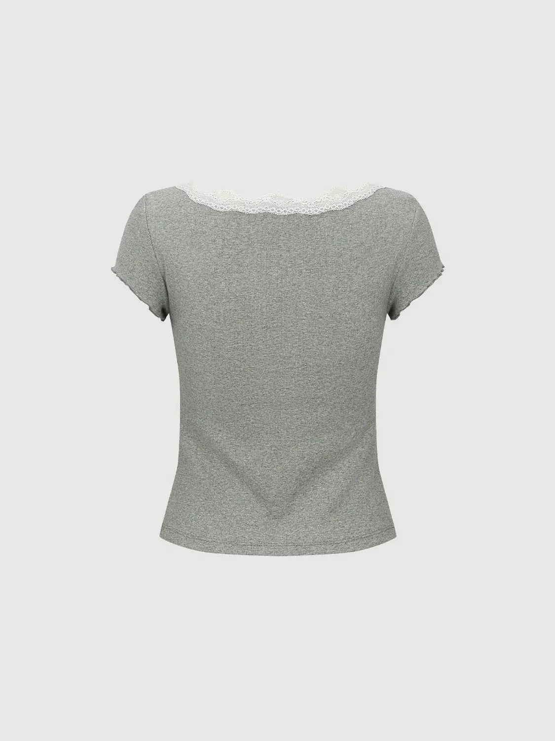 18849-lace-detail-ruffle-trim-henley-neck-t-shirts-casual-top-2.webp Lace Detail Ruffle Trim Henley Neck T-Shirts Casual Top