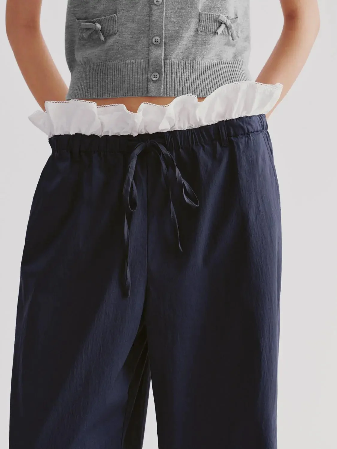 18878-ruffle-hem-drawstring-wide-leg-pants-pull-on-with-slight-stretch-5.webp Ruffle Hem Drawstring Wide Leg Pants Pull On With Slight Stretch
