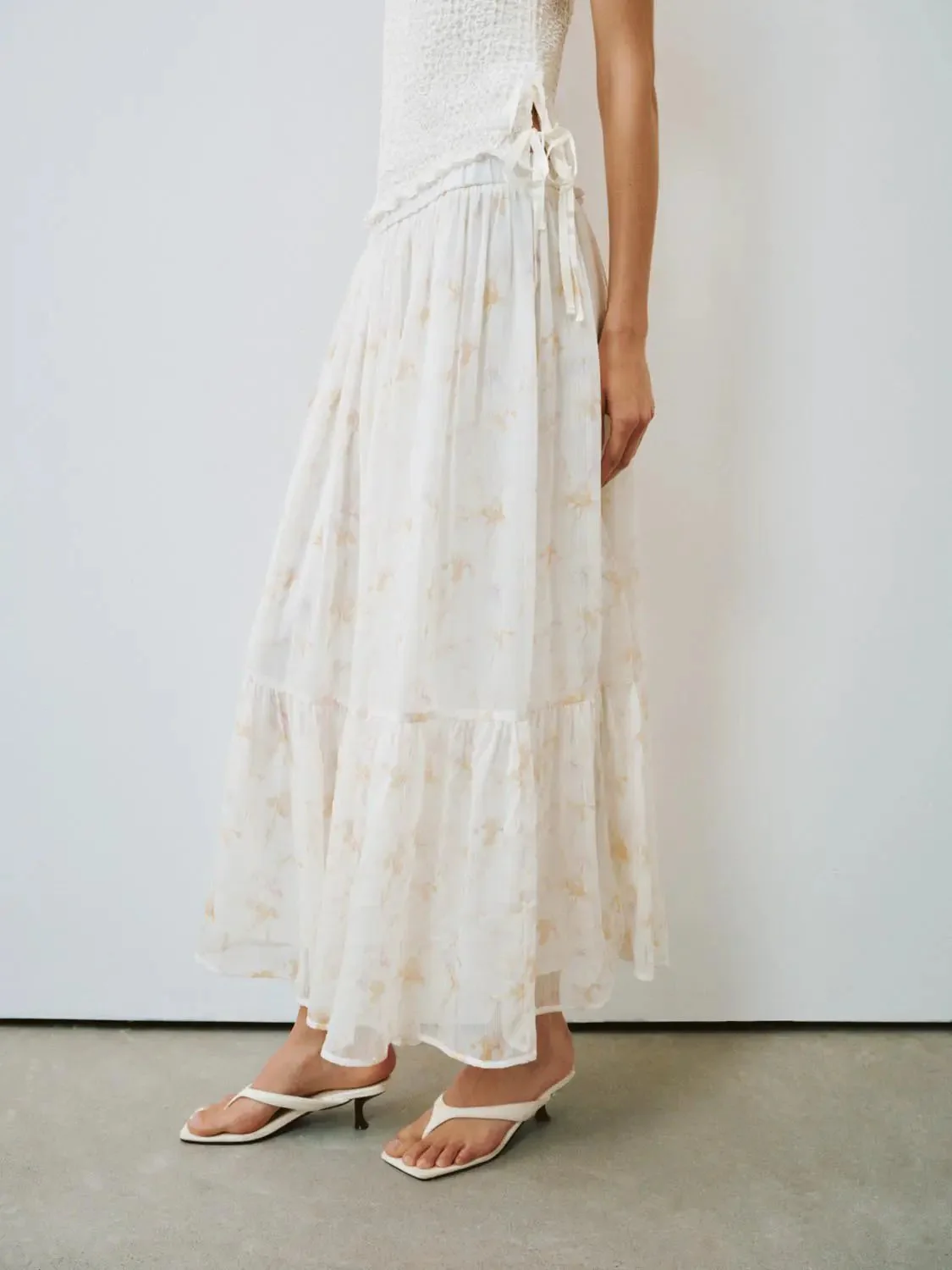 Printed Pull On Shirred A-Line Midi Skirts