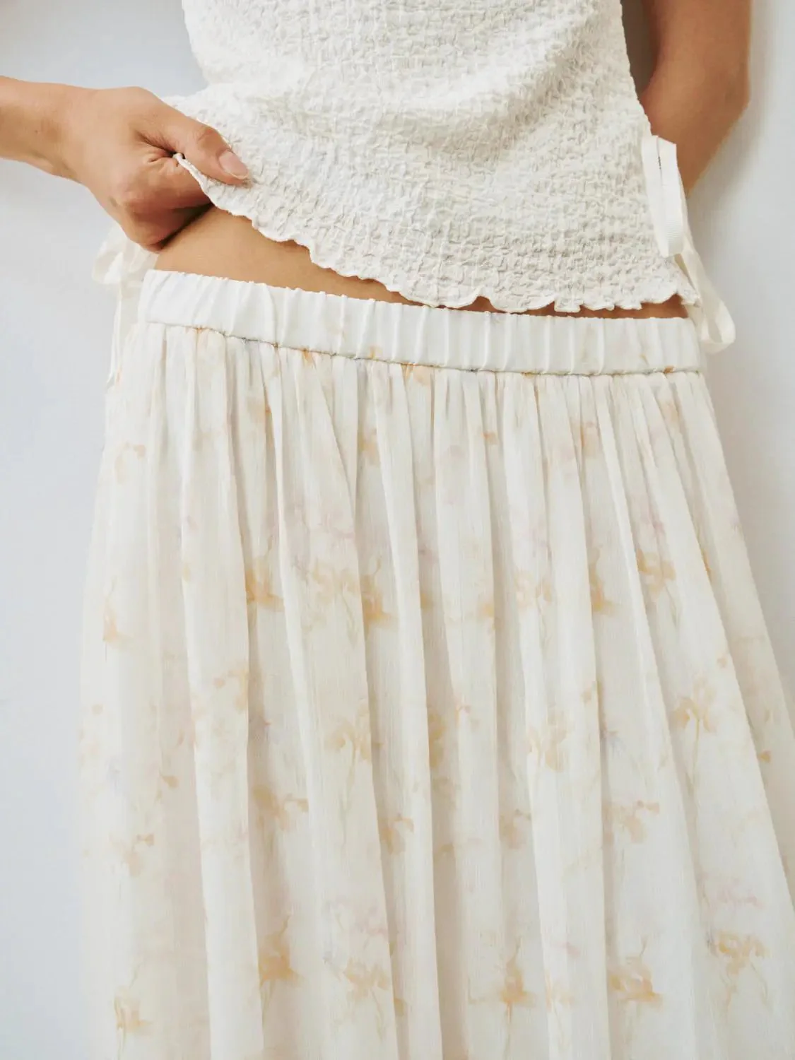 Printed Pull On Shirred A-Line Midi Skirts