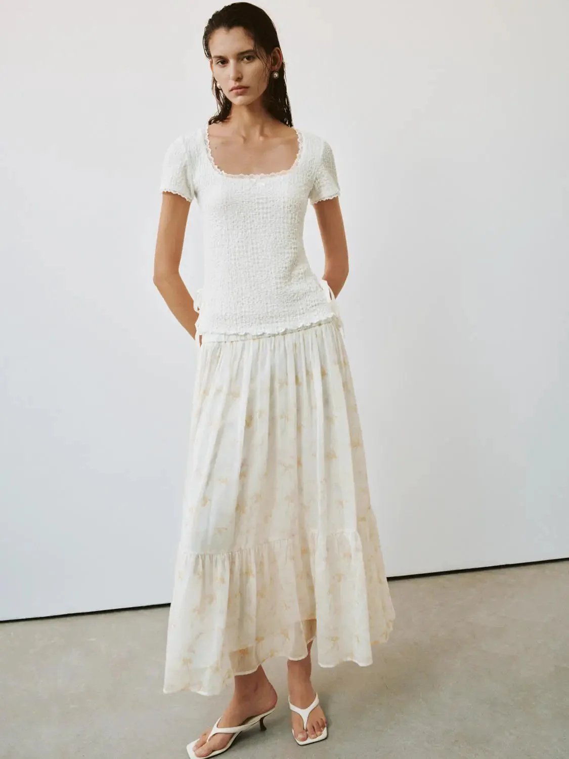 Printed Pull On Shirred A-Line Midi Skirts