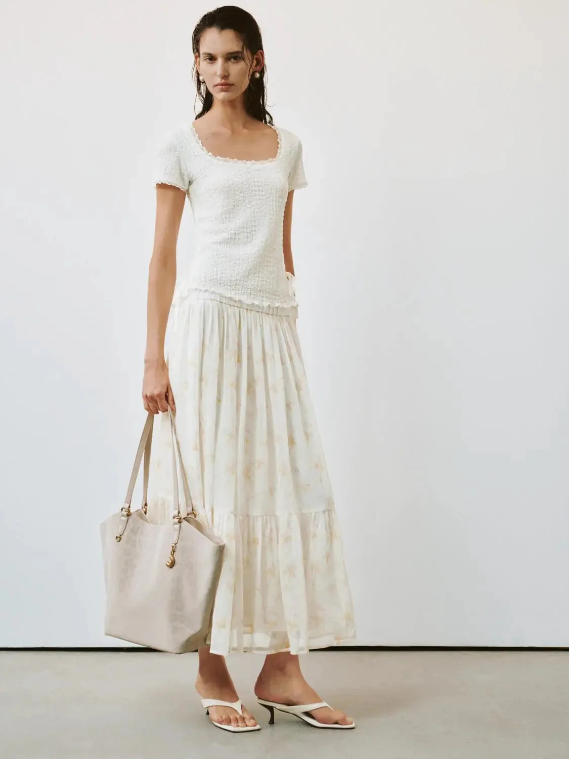 Printed Pull On Shirred A-Line Midi Skirts