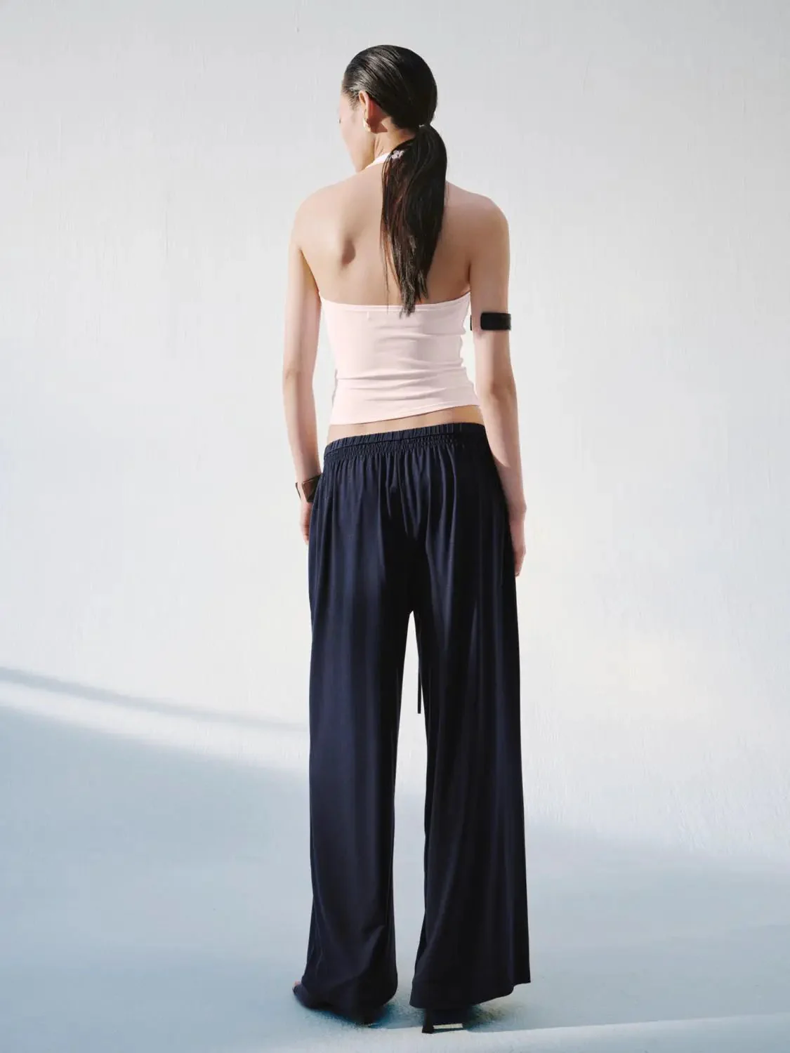 Drawstring Pull On Wide Leg Pants With Slight Stretch For Comfort