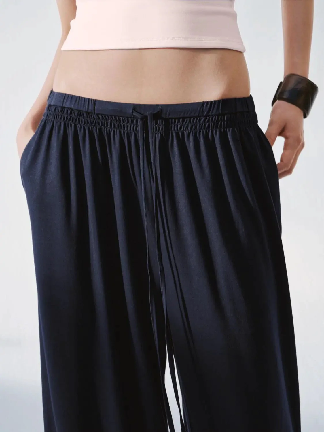 Drawstring Pull On Wide Leg Pants With Slight Stretch For Comfort