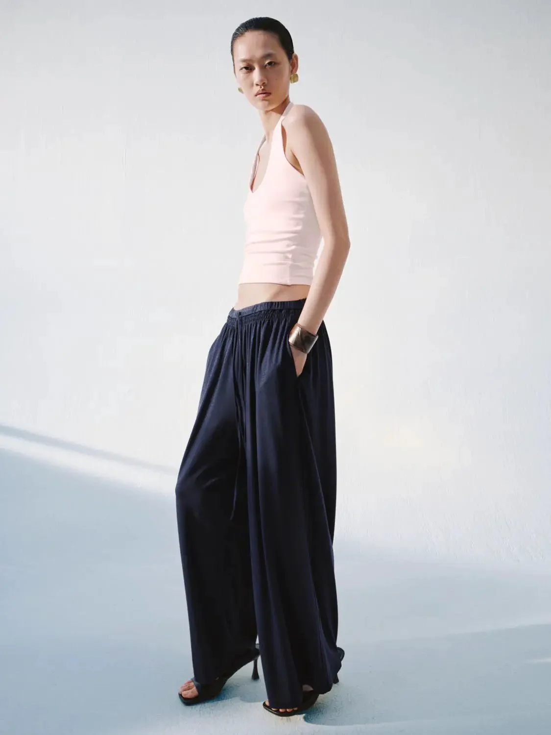 Drawstring Pull On Wide Leg Pants With Slight Stretch For Comfort