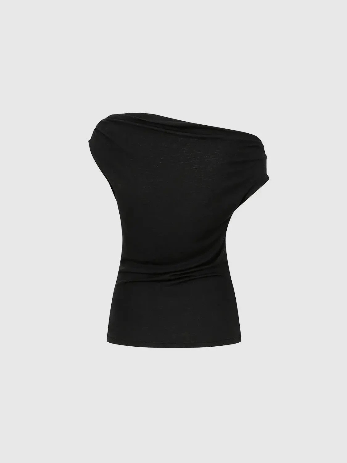 One Shoulder Ruched Skinny Fit T-Shirts With Slight Stretch
