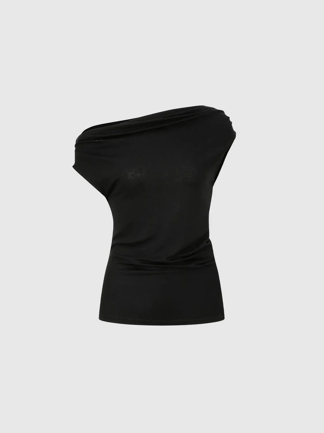 One Shoulder Ruched Skinny Fit T-Shirts With Slight Stretch