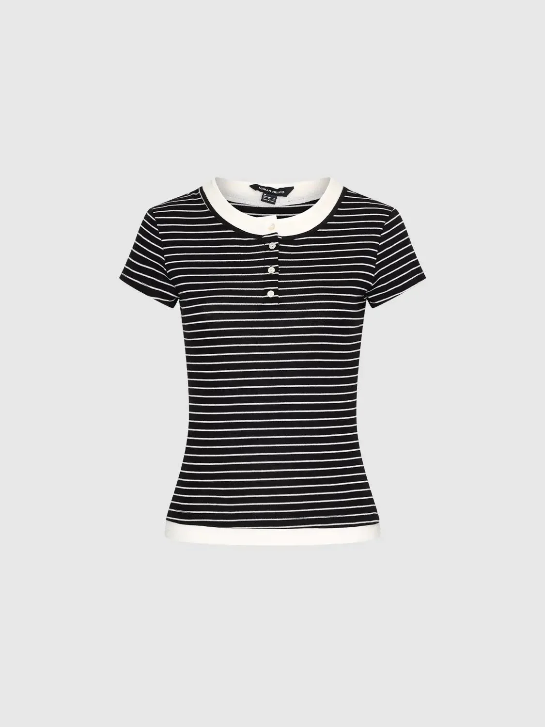 Henley Neck Contrast Striped Skinny Fit T-Shirts For Men