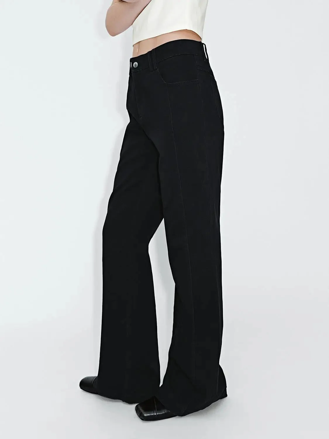 19101-cotton-blend-wide-leg-flare-black-casual-pants-3.webp Cotton Blend Wide Leg Flare Black Casual Pants