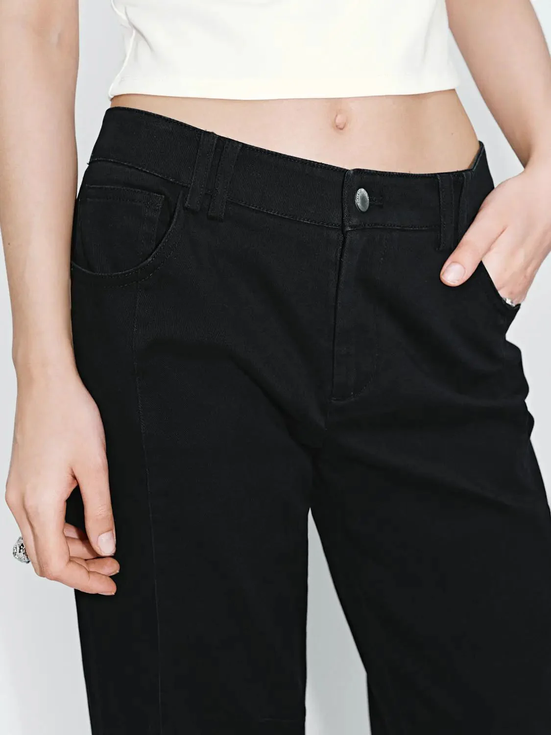 19101-cotton-blend-wide-leg-flare-black-casual-pants-5.webp Cotton Blend Wide Leg Flare Black Casual Pants