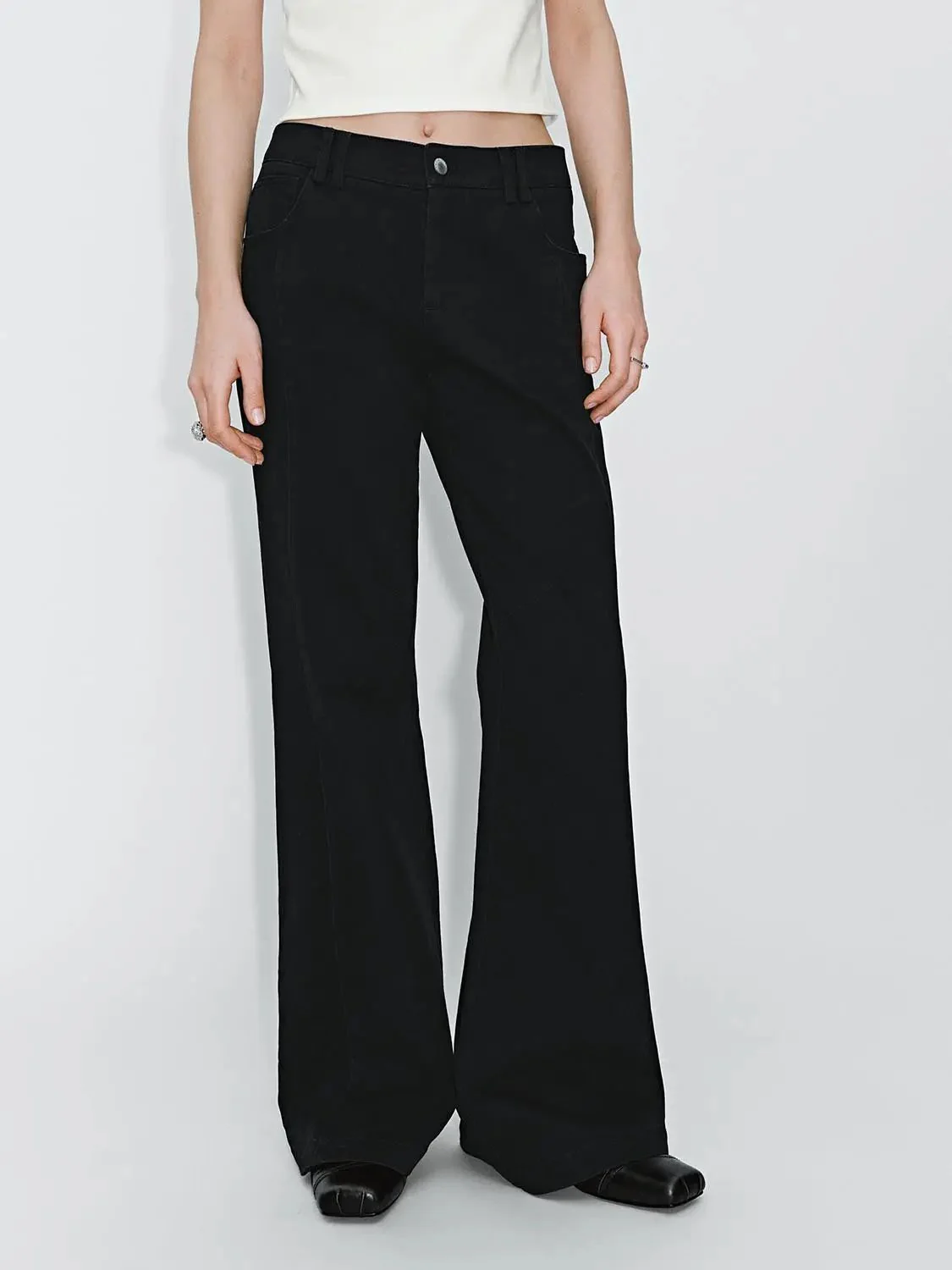 19101-cotton-blend-wide-leg-flare-black-casual-pants-9.webp Cotton Blend Wide Leg Flare Black Casual Pants