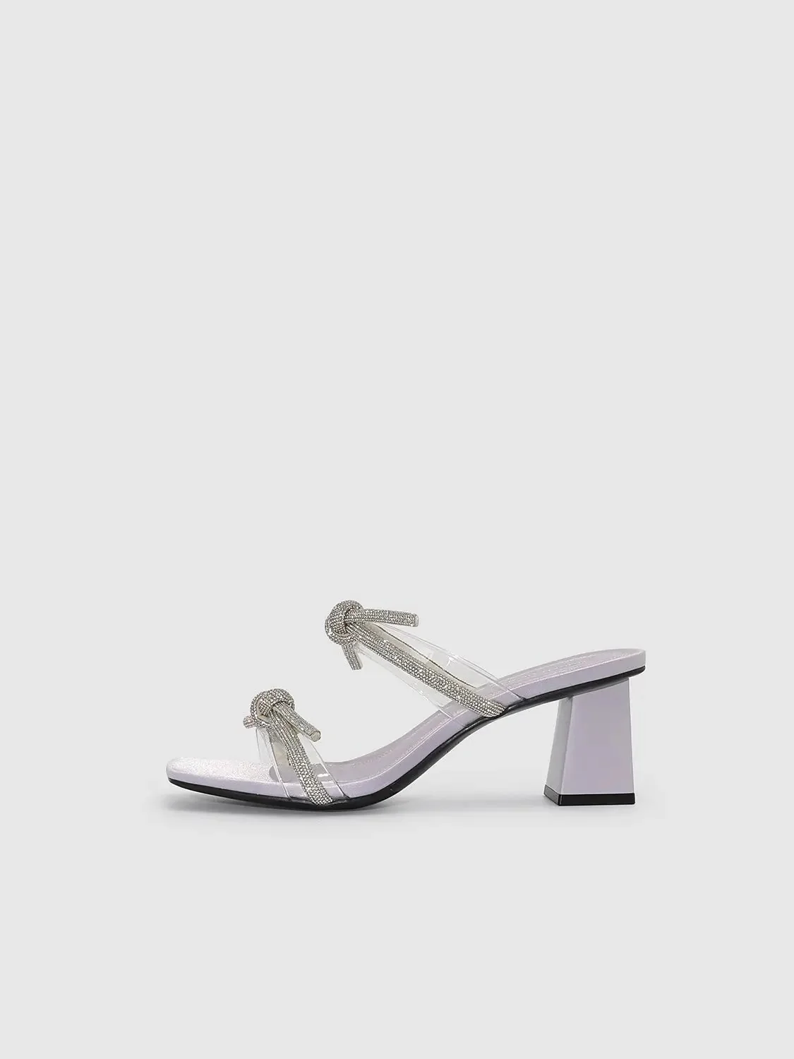 Crystal-Embellished Square-Toe Straps Heeled Slippers