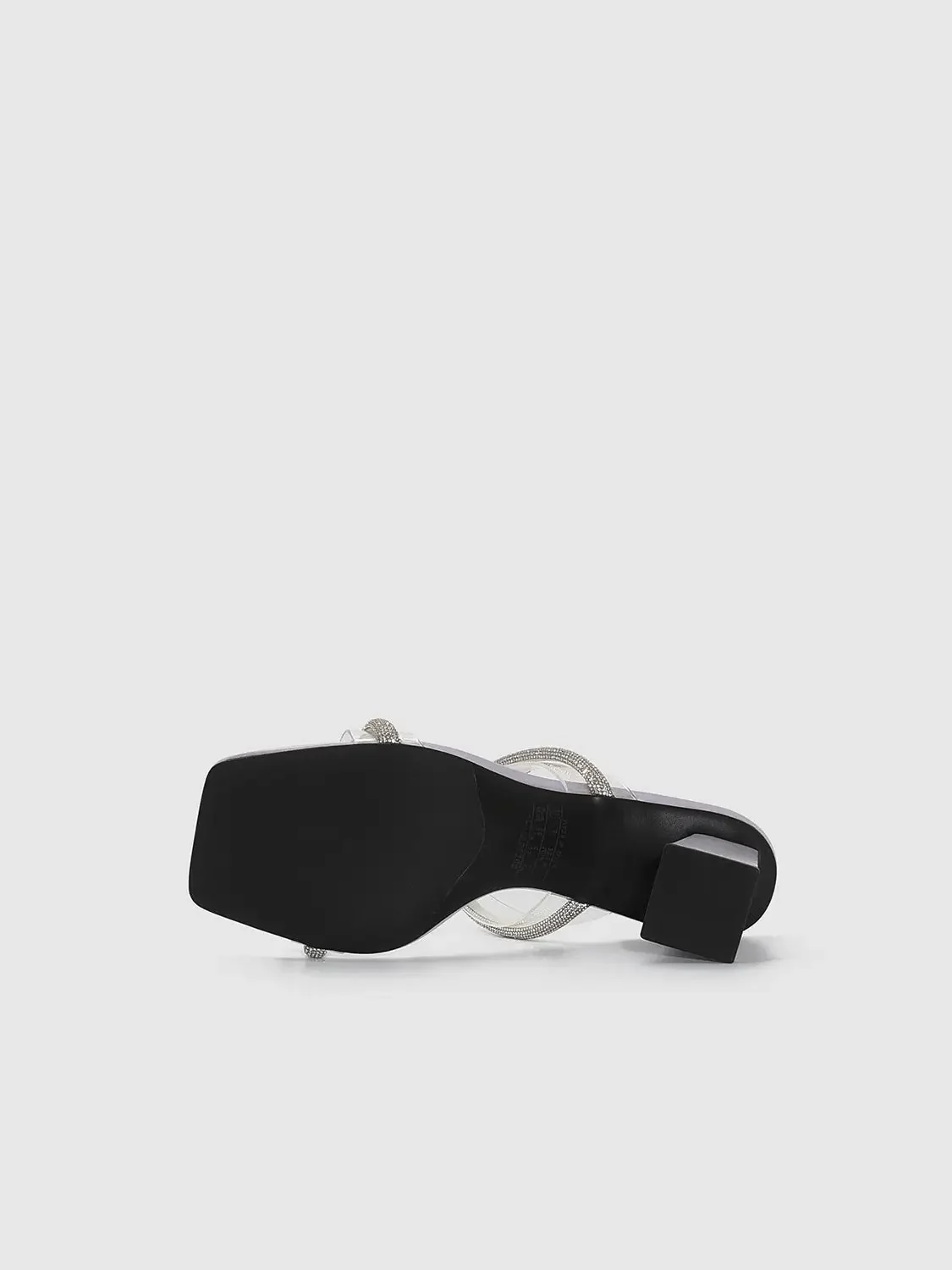 Crystal-Embellished Square-Toe Straps Heeled Slippers