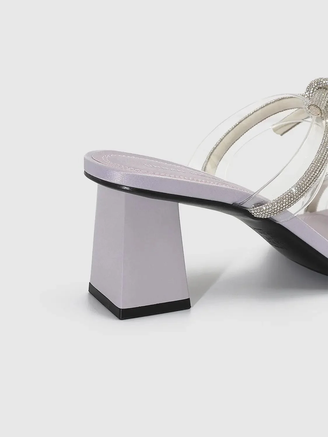 Crystal-Embellished Square-Toe Straps Heeled Slippers