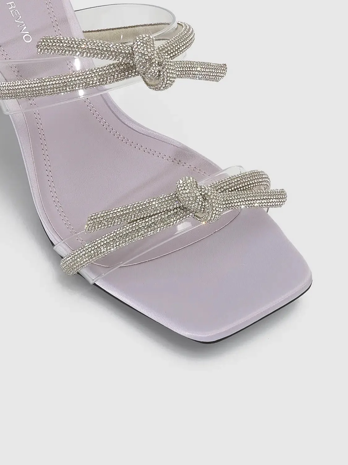 Crystal-Embellished Square-Toe Straps Heeled Slippers