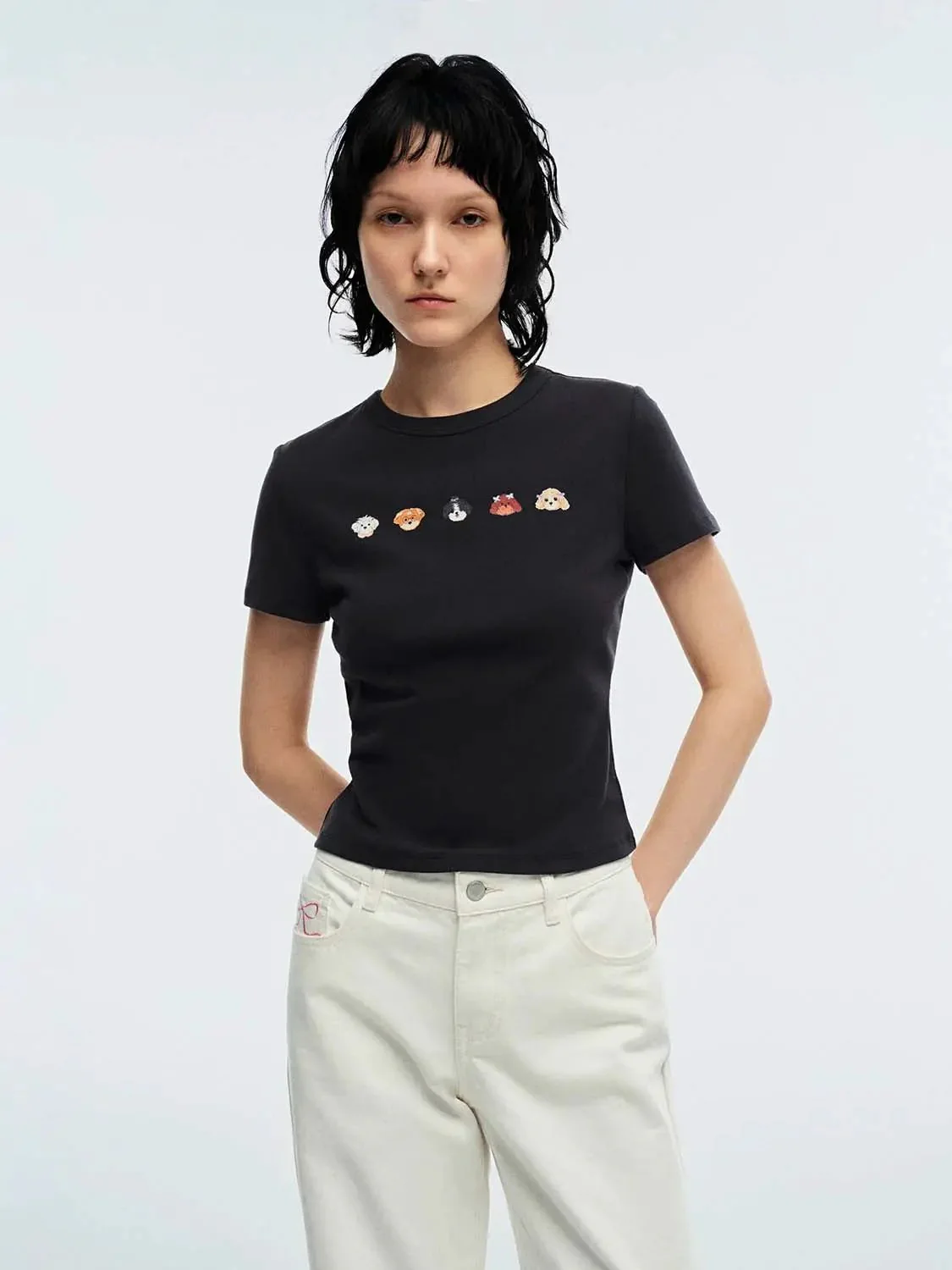 19214-cotton-blend-dog-face-embroidered-t-shirt-1.webp Cotton Blend Dog Face Embroidered T Shirt