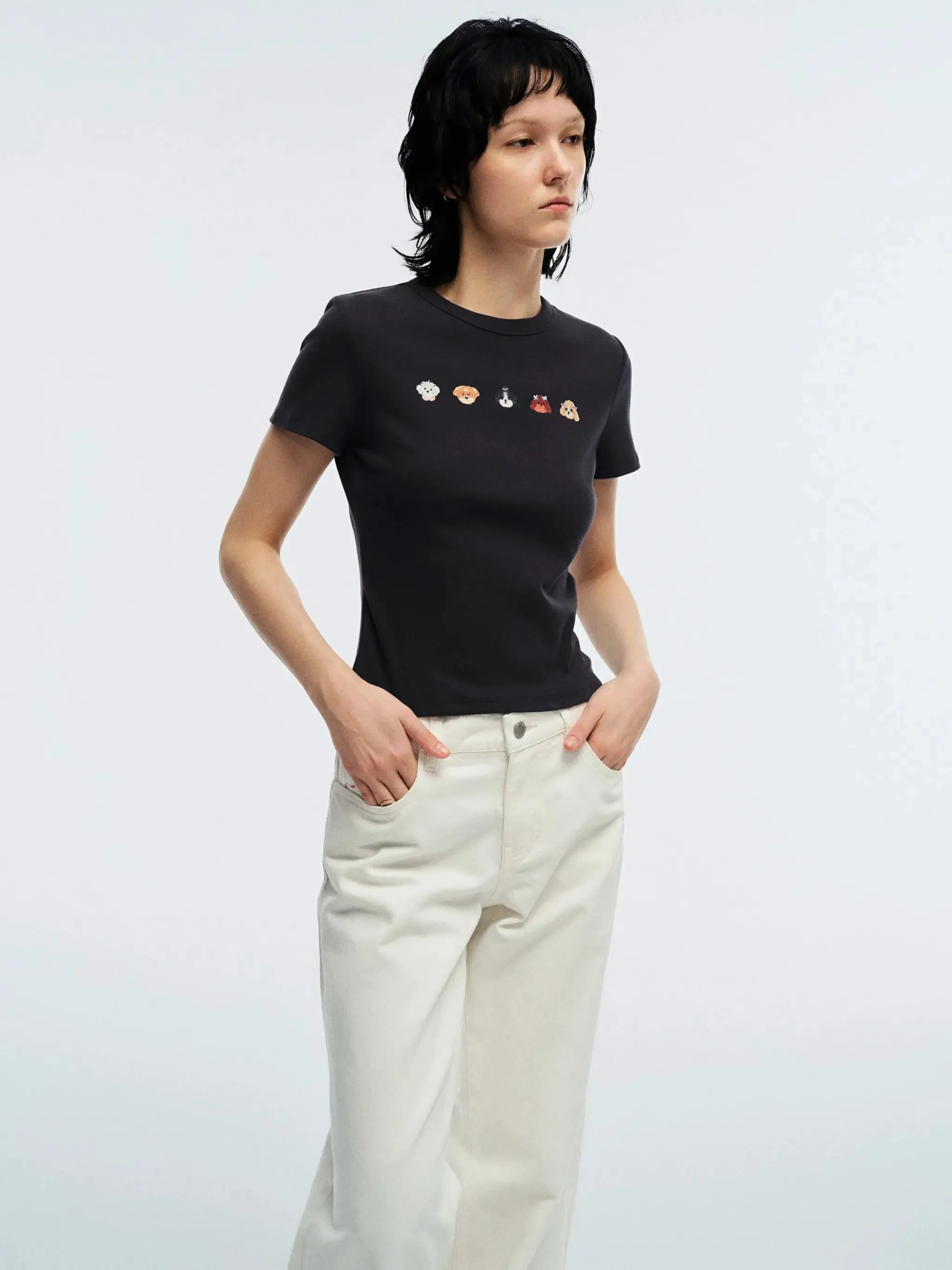 19214-cotton-blend-dog-face-embroidered-t-shirt-2.webp Cotton Blend Dog Face Embroidered T Shirt