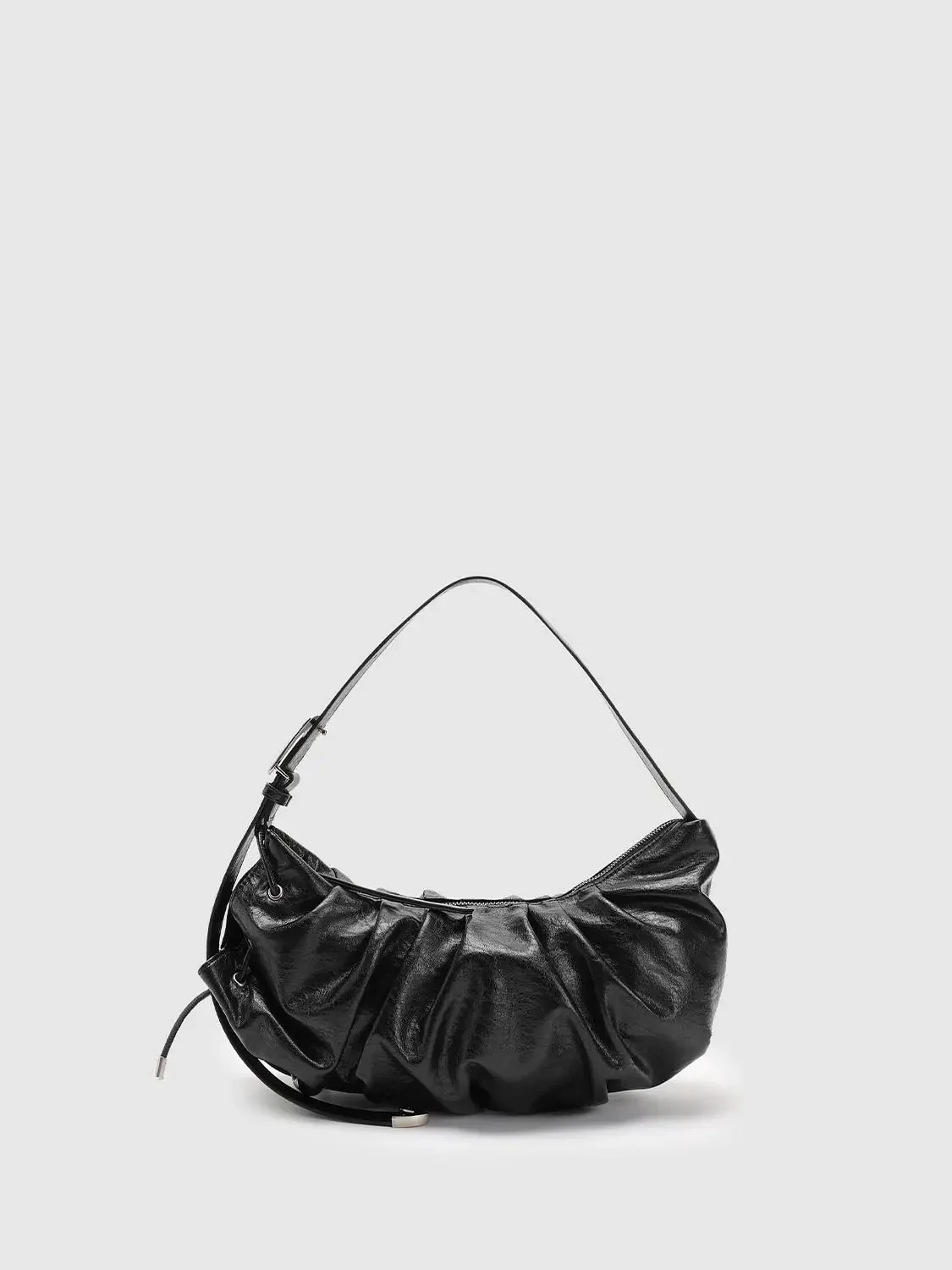 19259-ruched-crescent-synthetic-textured-black-shoulder-bag-1.webp Ruched Crescent Synthetic Textured Black Shoulder Bag