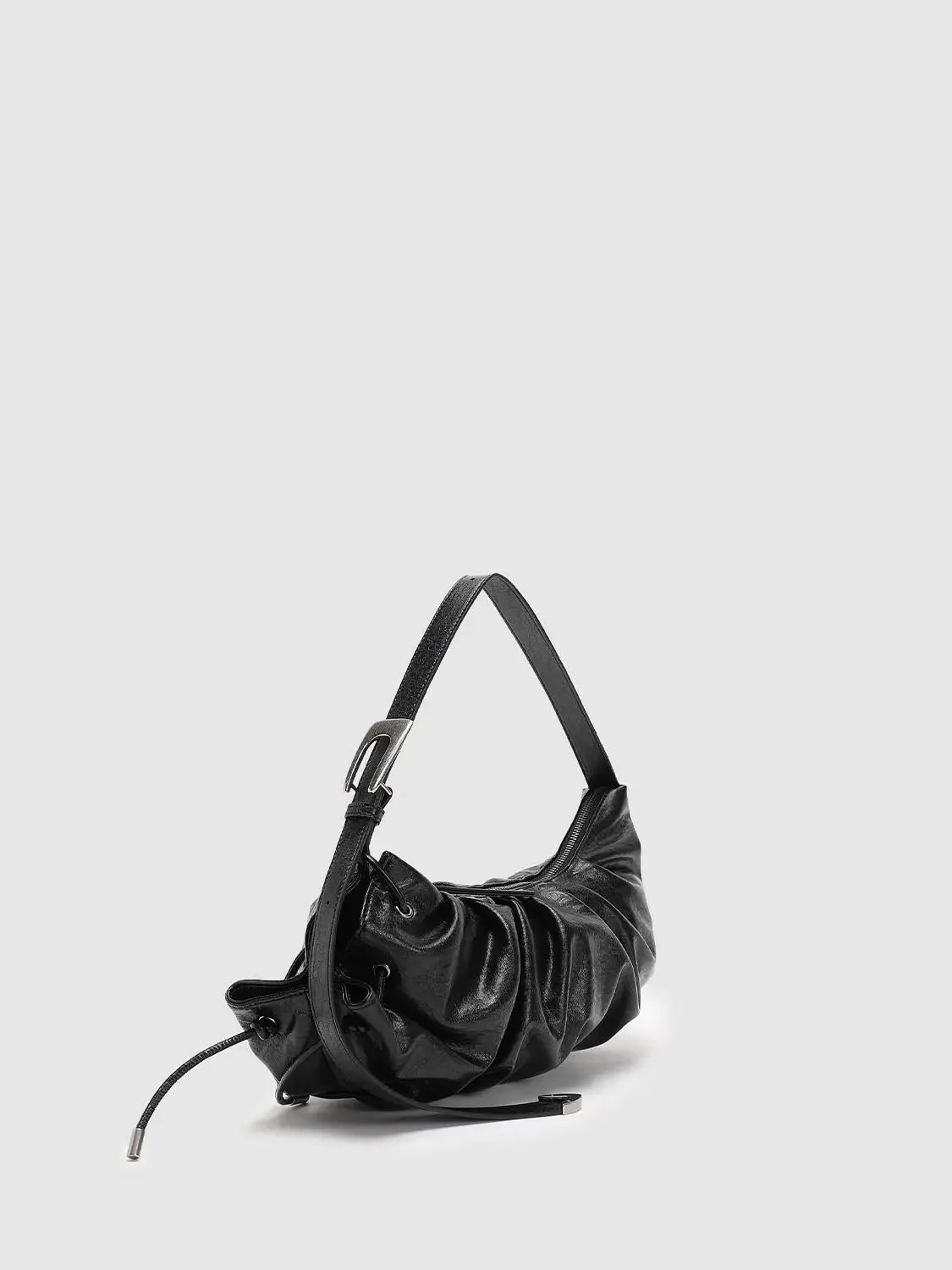 19259-ruched-crescent-synthetic-textured-black-shoulder-bag-2.webp Ruched Crescent Synthetic Textured Black Shoulder Bag