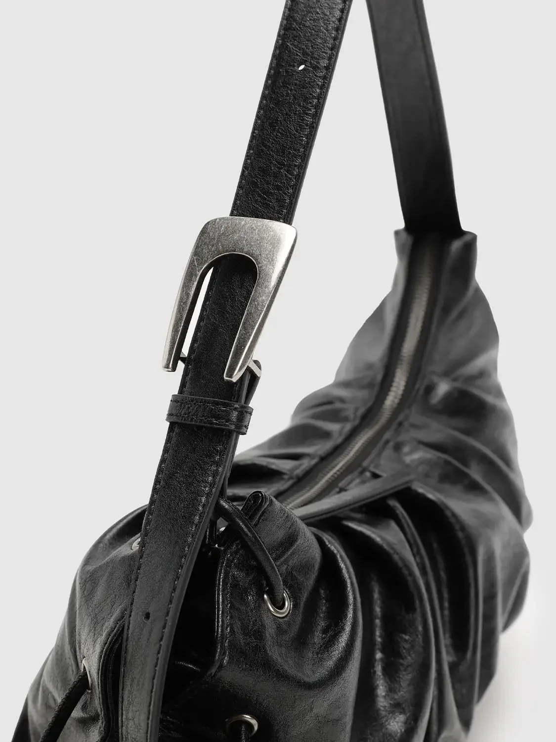 19259-ruched-crescent-synthetic-textured-black-shoulder-bag-4.webp Ruched Crescent Synthetic Textured Black Shoulder Bag