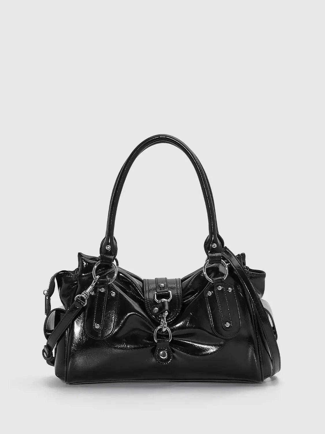 19267-gleaming-patent-finish-black-shoulder-bag-1.webp Gleaming Patent Finish Black Shoulder Bag