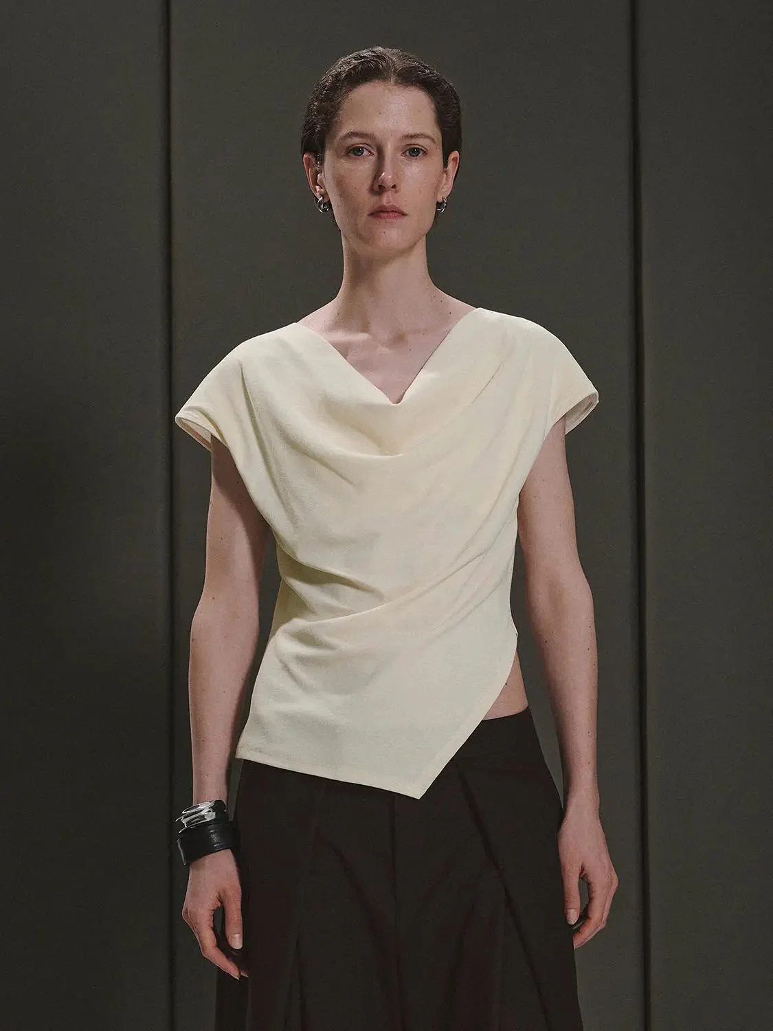 19331-asymmetric-cowl-neck-cotton-blend-cap-sleeve-t-shirts-1.webp Asymmetric Cowl Neck Cotton Blend Cap Sleeve T-Shirts