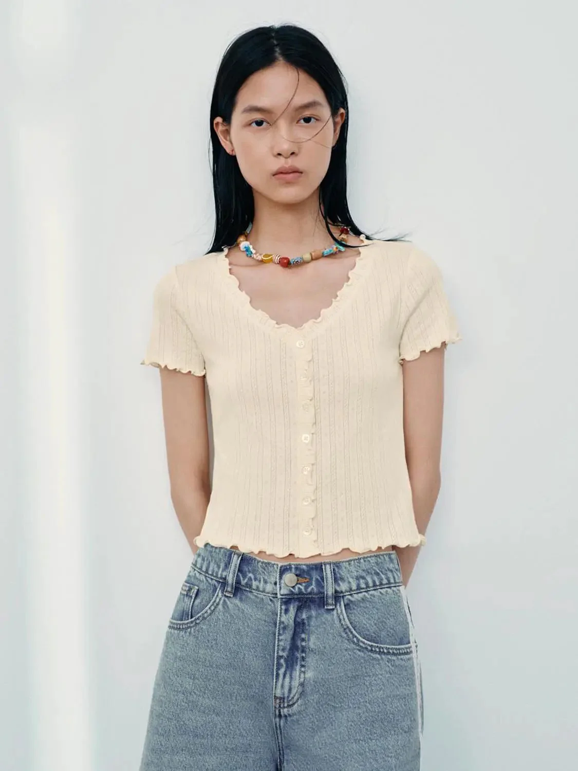 19355-ruffle-trim-cotton-button-detail-t-shirt-9.webp Ruffle Trim Cotton Button Detail T Shirt