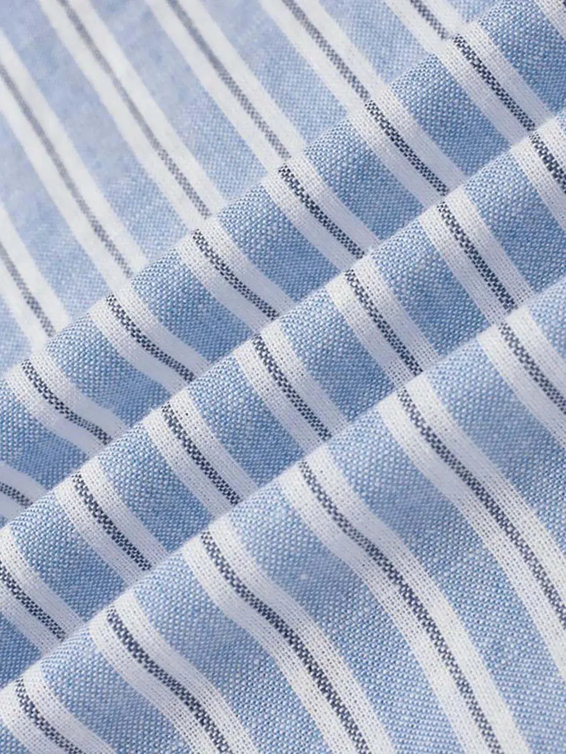 Striped Cotton Linen Blend Cap Sleeve Nipped Waist Shirt