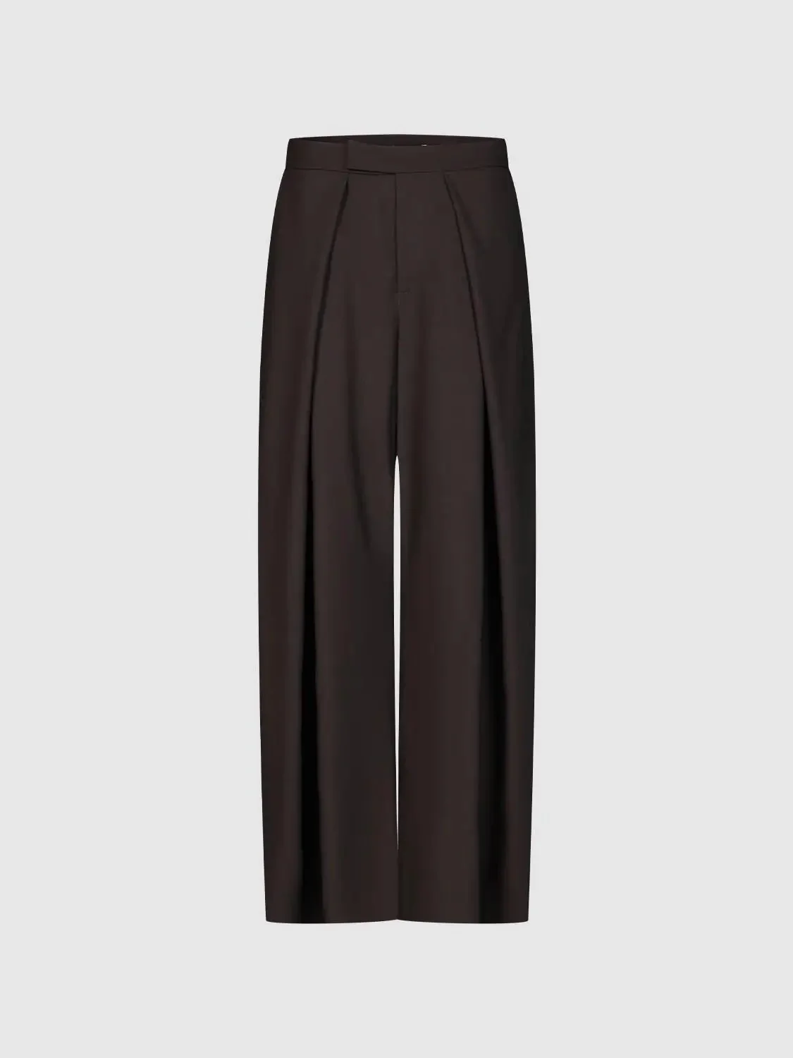 Pleated Wide Leg Wool Blend Elegant Trousers