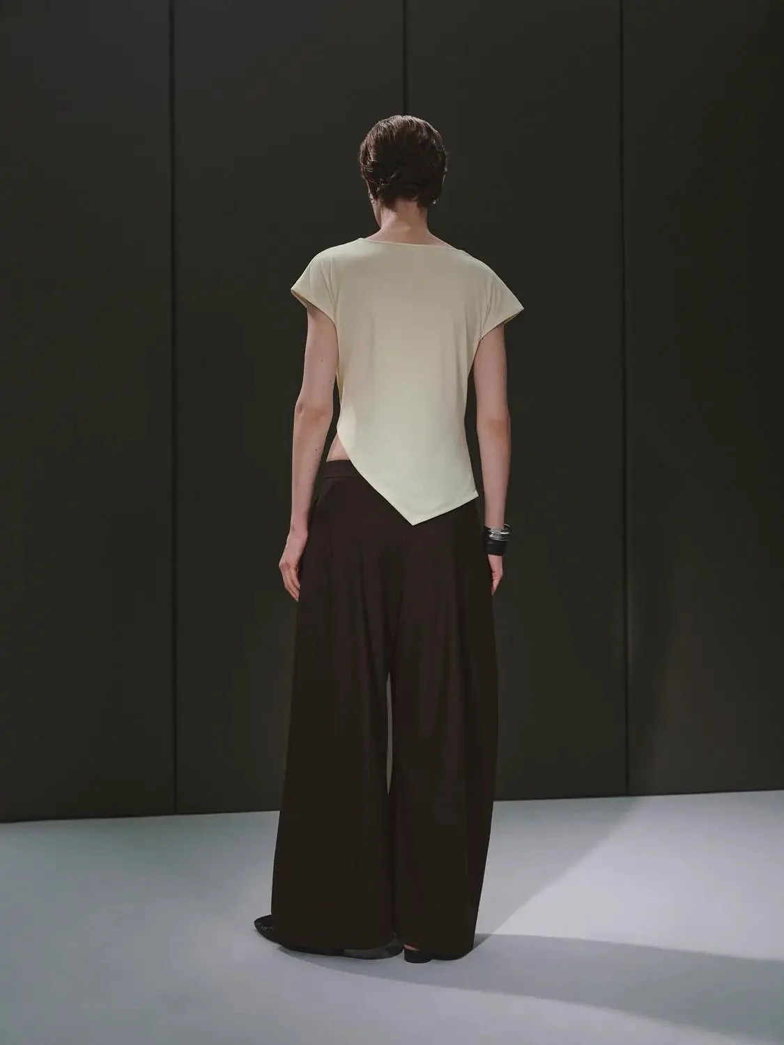 Pleated Wide Leg Wool Blend Elegant Trousers