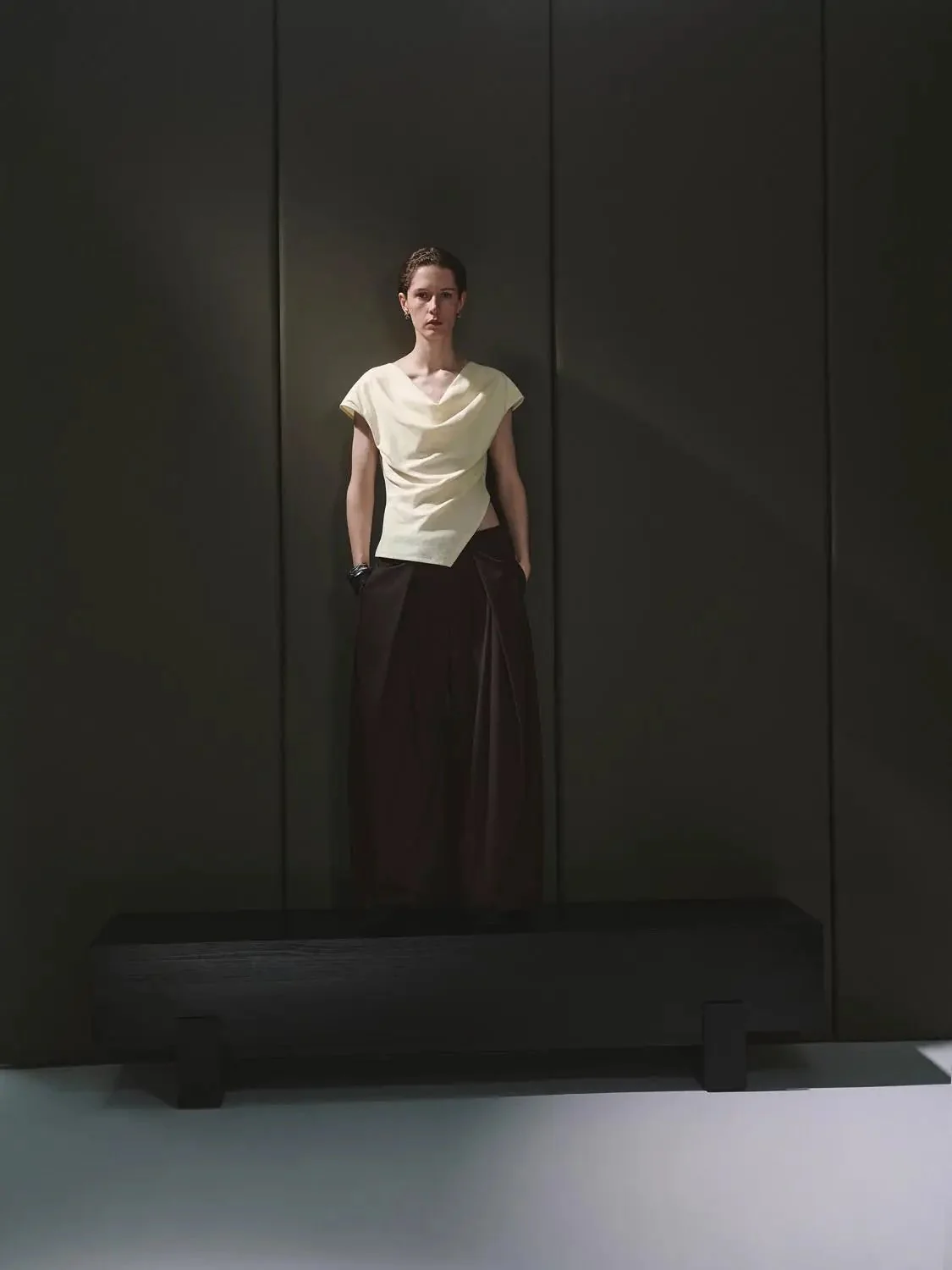 Pleated Wide Leg Wool Blend Elegant Trousers