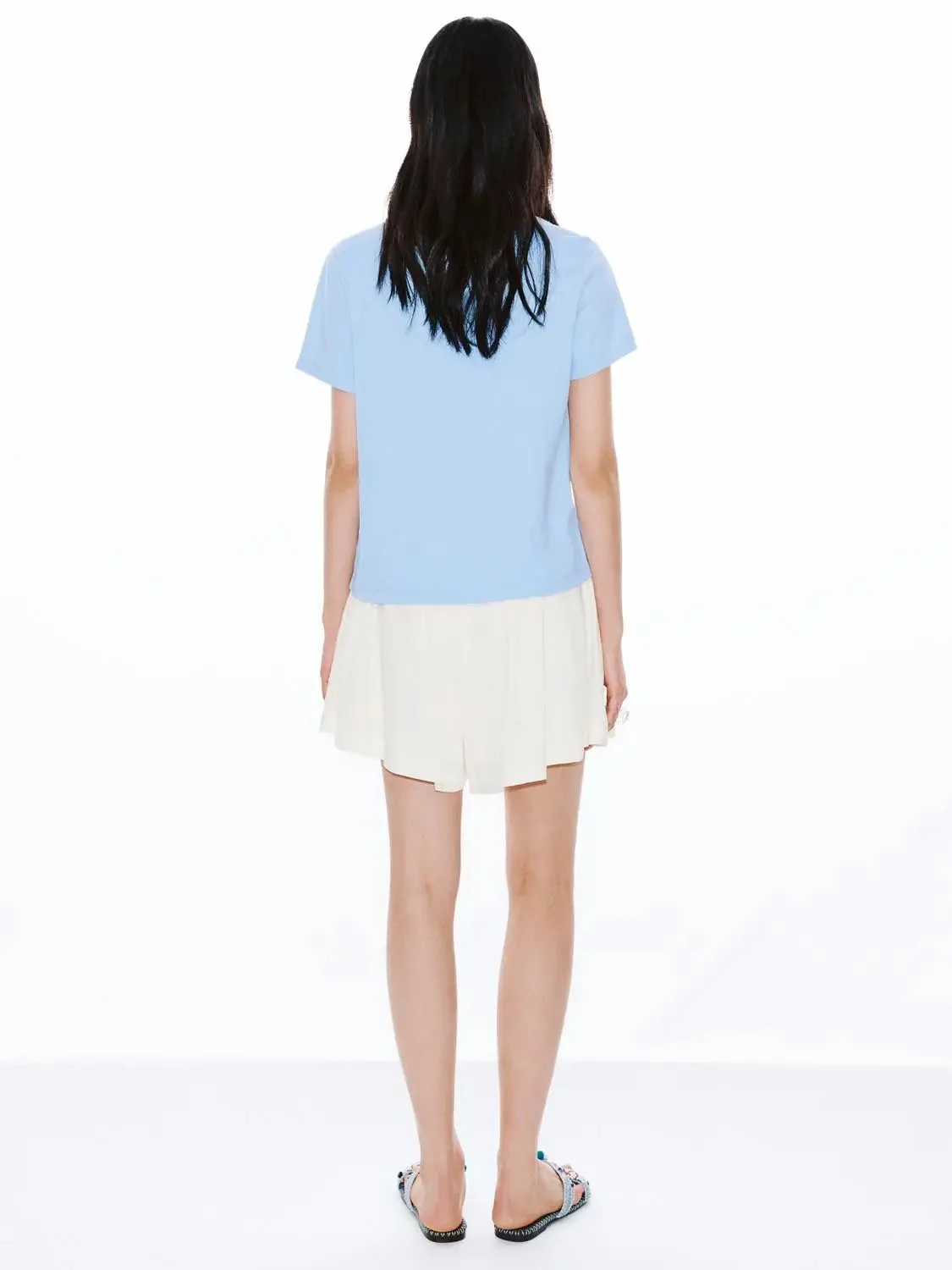 Light Blue Cotton Graphic Print Crew Neck T Shirt