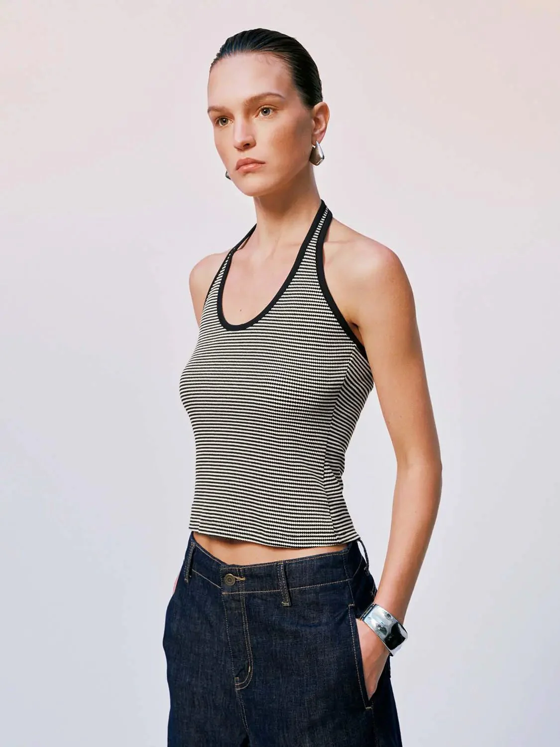 19510-contrast-striped-cotton-blend-halter-neck-tank-top-9.webp Contrast Striped Cotton Blend Halter Neck Tank Top
