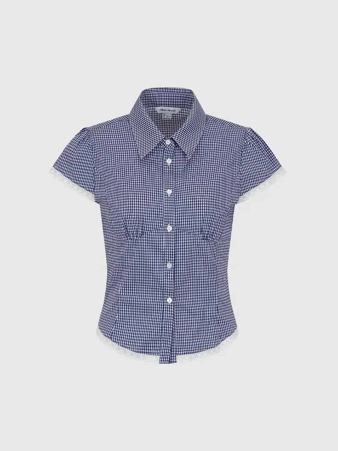 19522-lace-trim-cotton-gingham-cap-sleeve-shirts-7.webp Lace Trim Cotton Gingham Cap Sleeve Shirts