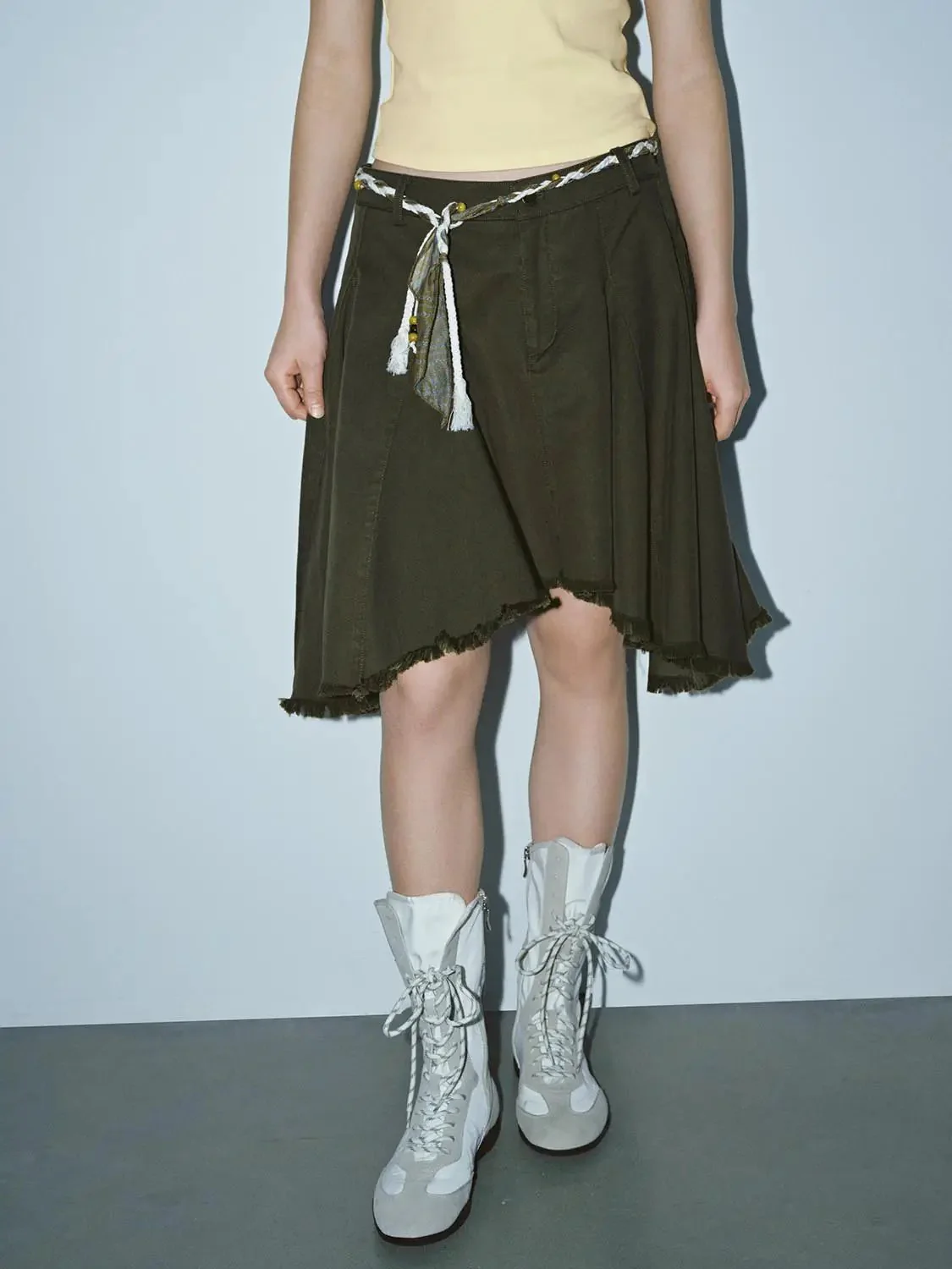 1953-string-belt-pleated-raw-hem-a-line-mini-skirts-1.webp String Belt Pleated Raw Hem A-Line Mini Skirts