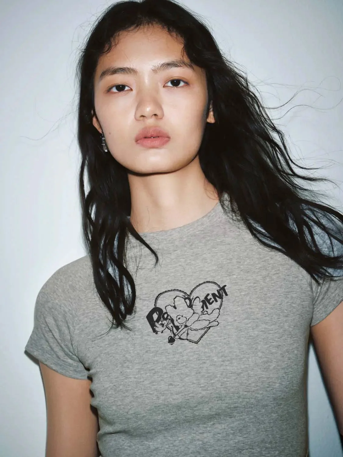 Printed Cotton Blend Skinny Cropped T Shirt