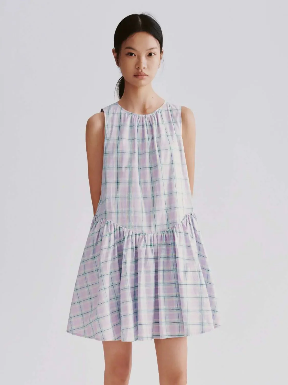 19584-cotton-check-sleeveless-crew-neck-midi-dresses-1.webp Cotton Check Sleeveless Crew Neck Midi Dresses