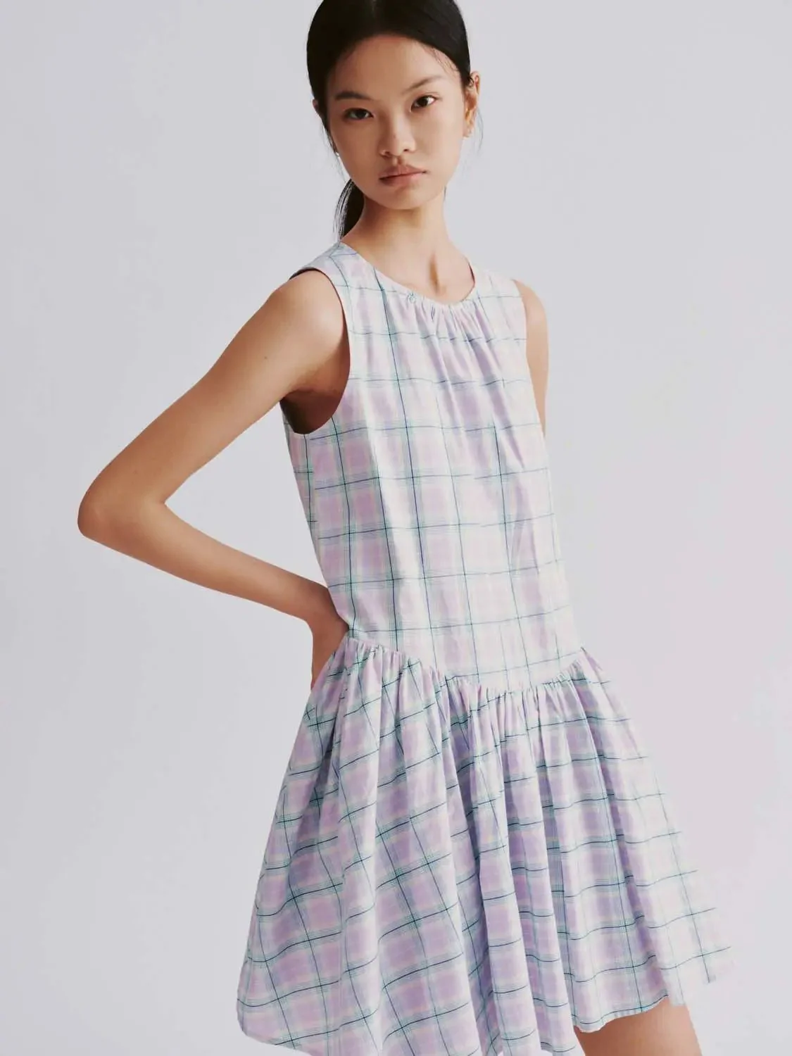 19584-cotton-check-sleeveless-crew-neck-midi-dresses-2.webp Cotton Check Sleeveless Crew Neck Midi Dresses