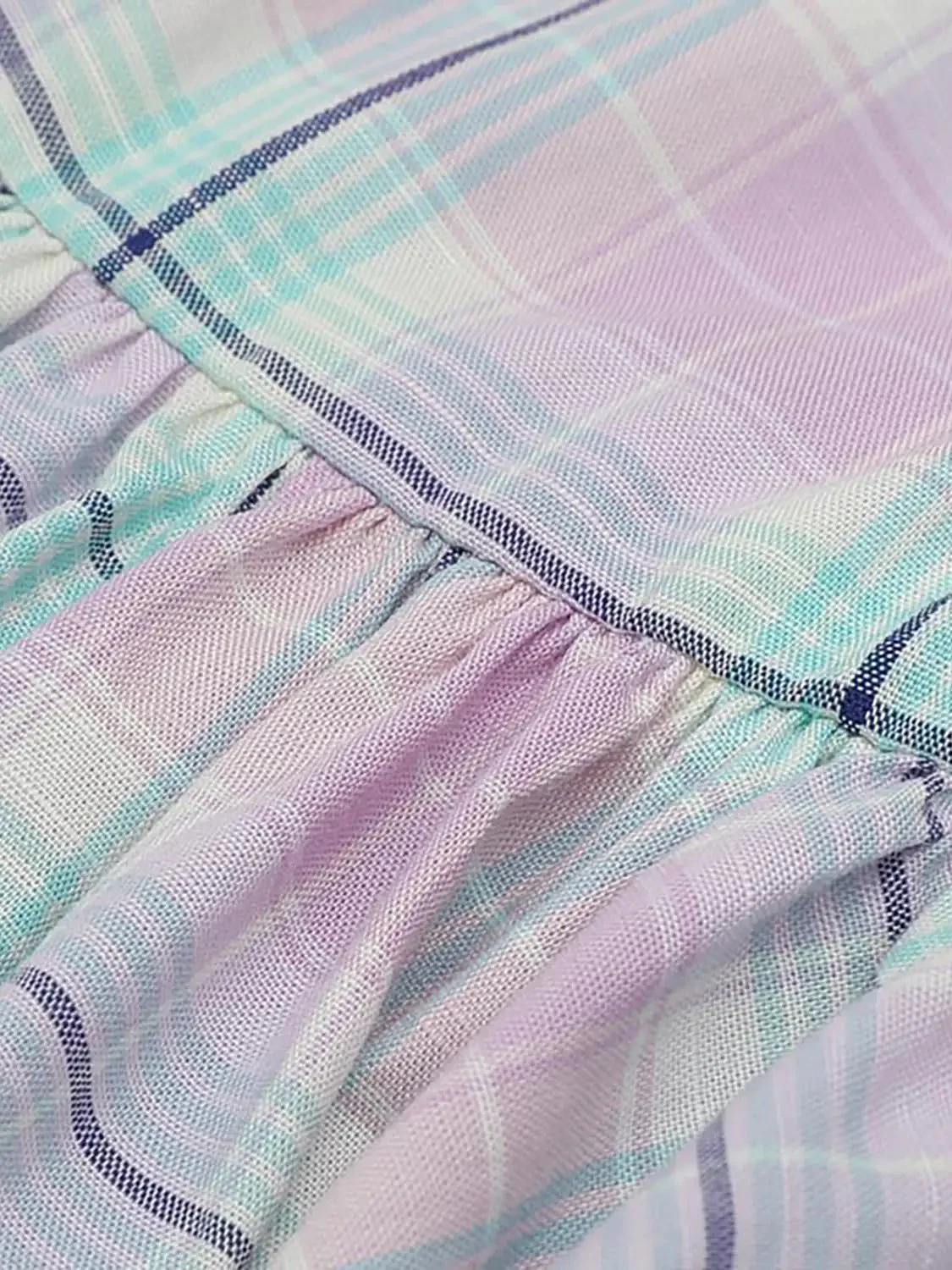 Halter Neck Ruffle Hem Check Sleeveless Shirts