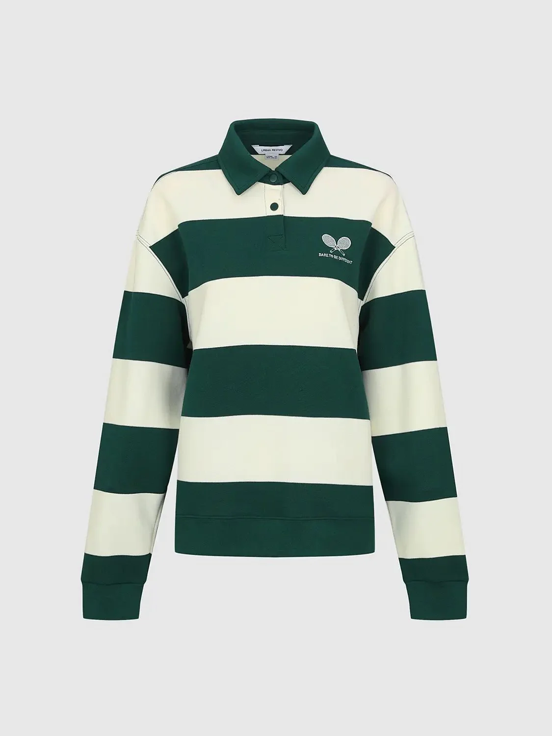 1960-green-cotton-blend-striped-rugby-polo-shirt-1.webp Green Cotton Blend Striped Rugby Polo Shirt