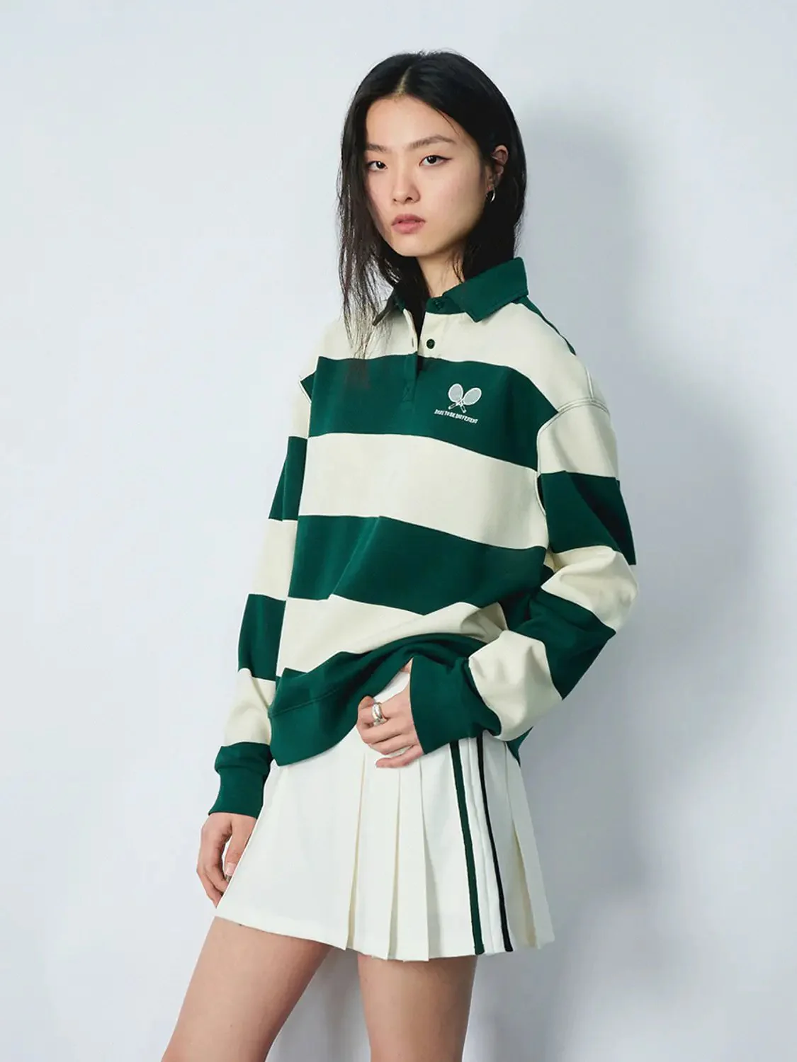 1960-green-cotton-blend-striped-rugby-polo-shirt-2.webp Green Cotton Blend Striped Rugby Polo Shirt