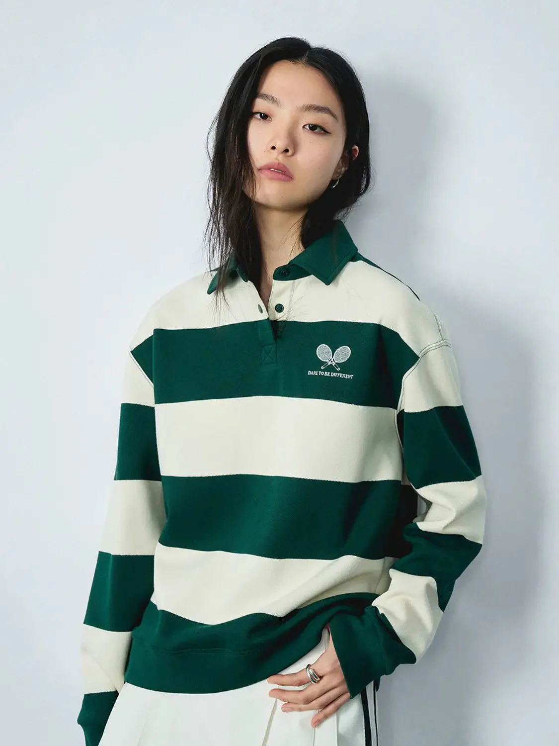 1960-green-cotton-blend-striped-rugby-polo-shirt-3.webp Green Cotton Blend Striped Rugby Polo Shirt