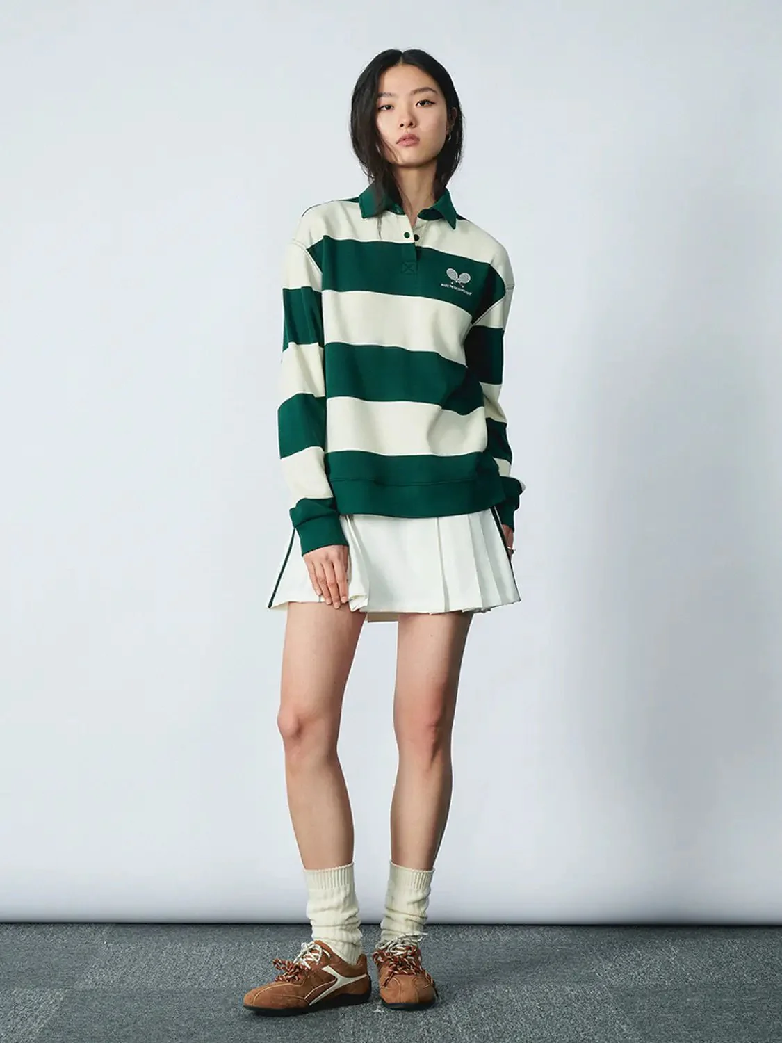 1960-green-cotton-blend-striped-rugby-polo-shirt-5.webp Green Cotton Blend Striped Rugby Polo Shirt